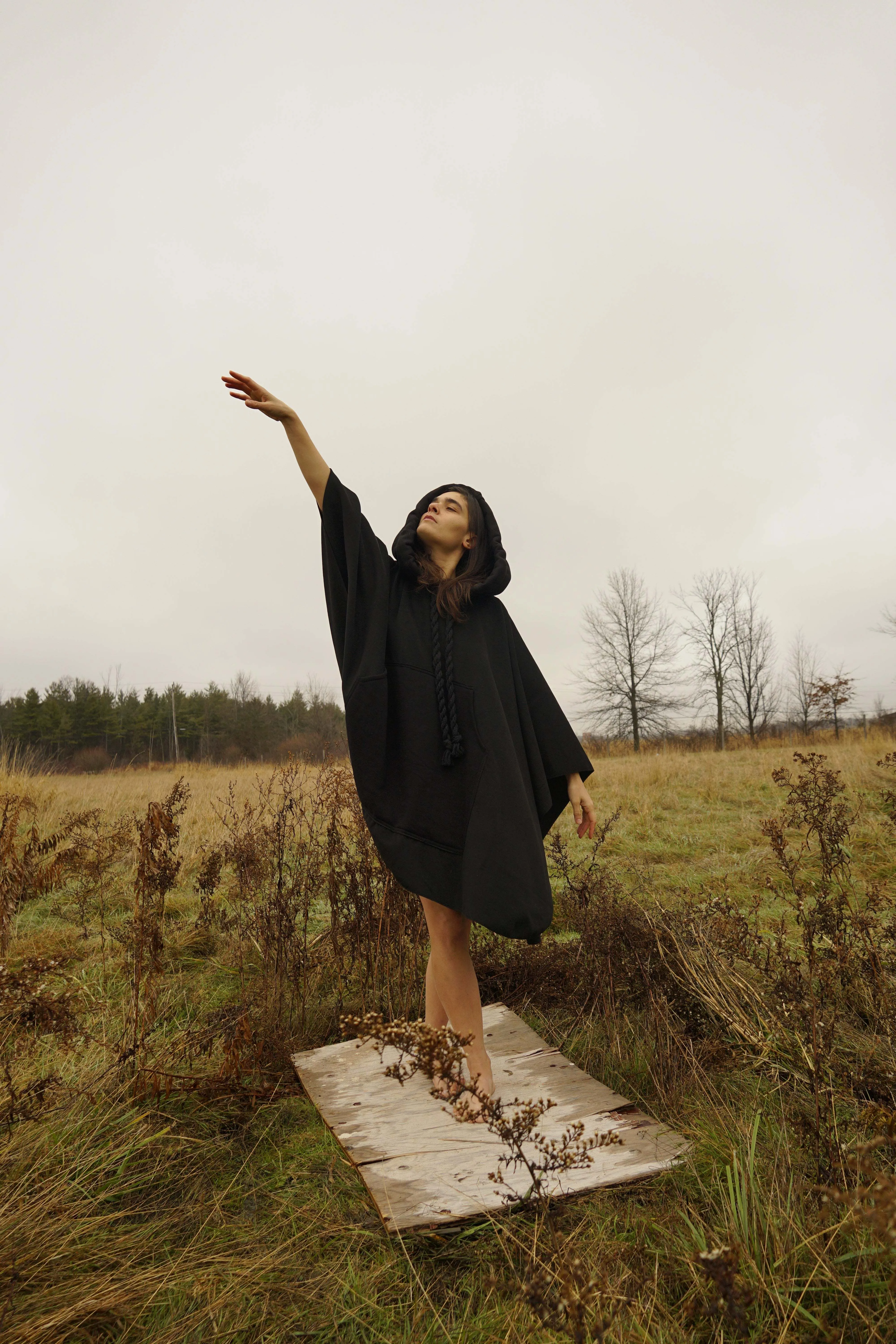 Cotton Hooded Black Cape