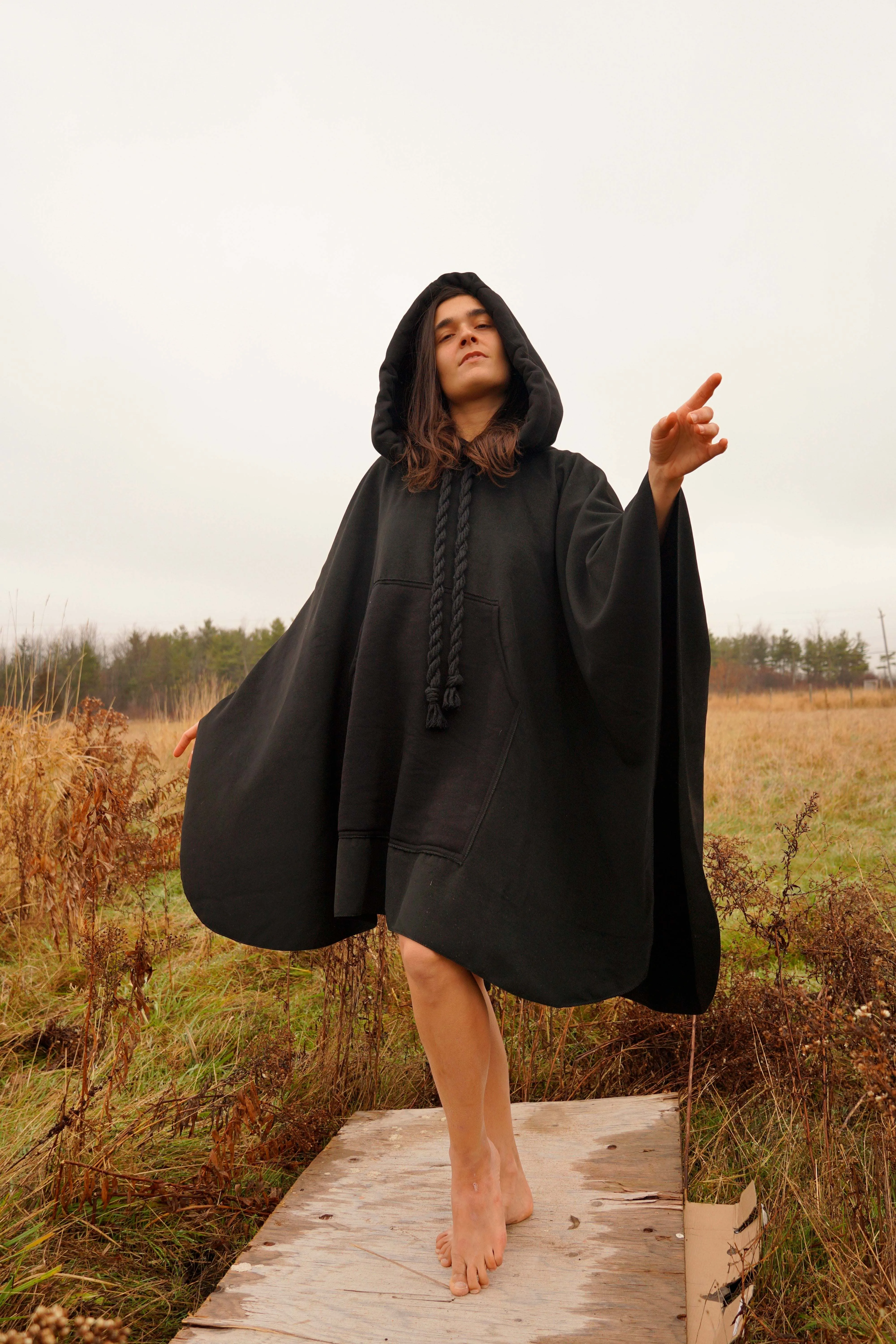 Cotton Hooded Black Cape