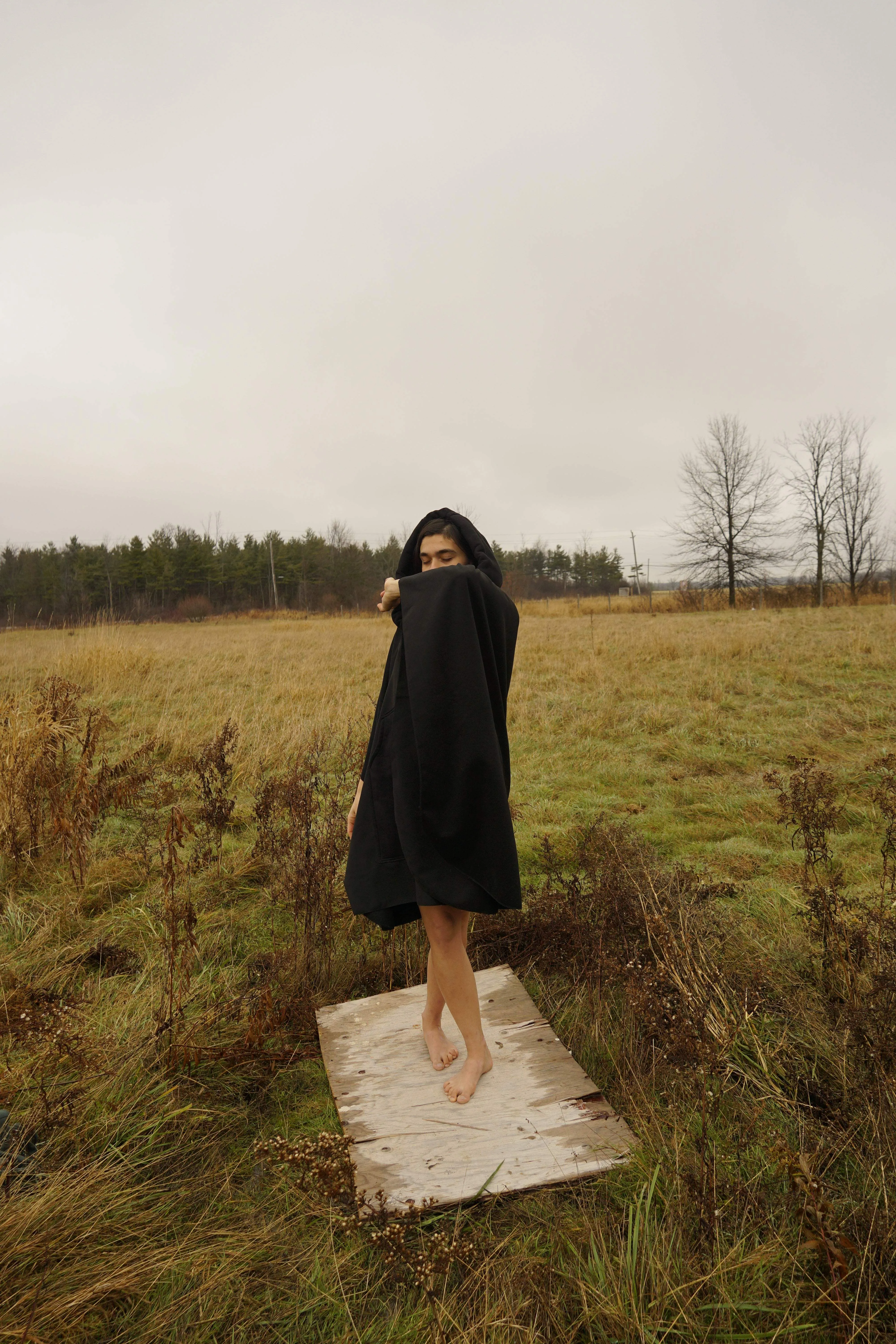 Cotton Hooded Black Cape