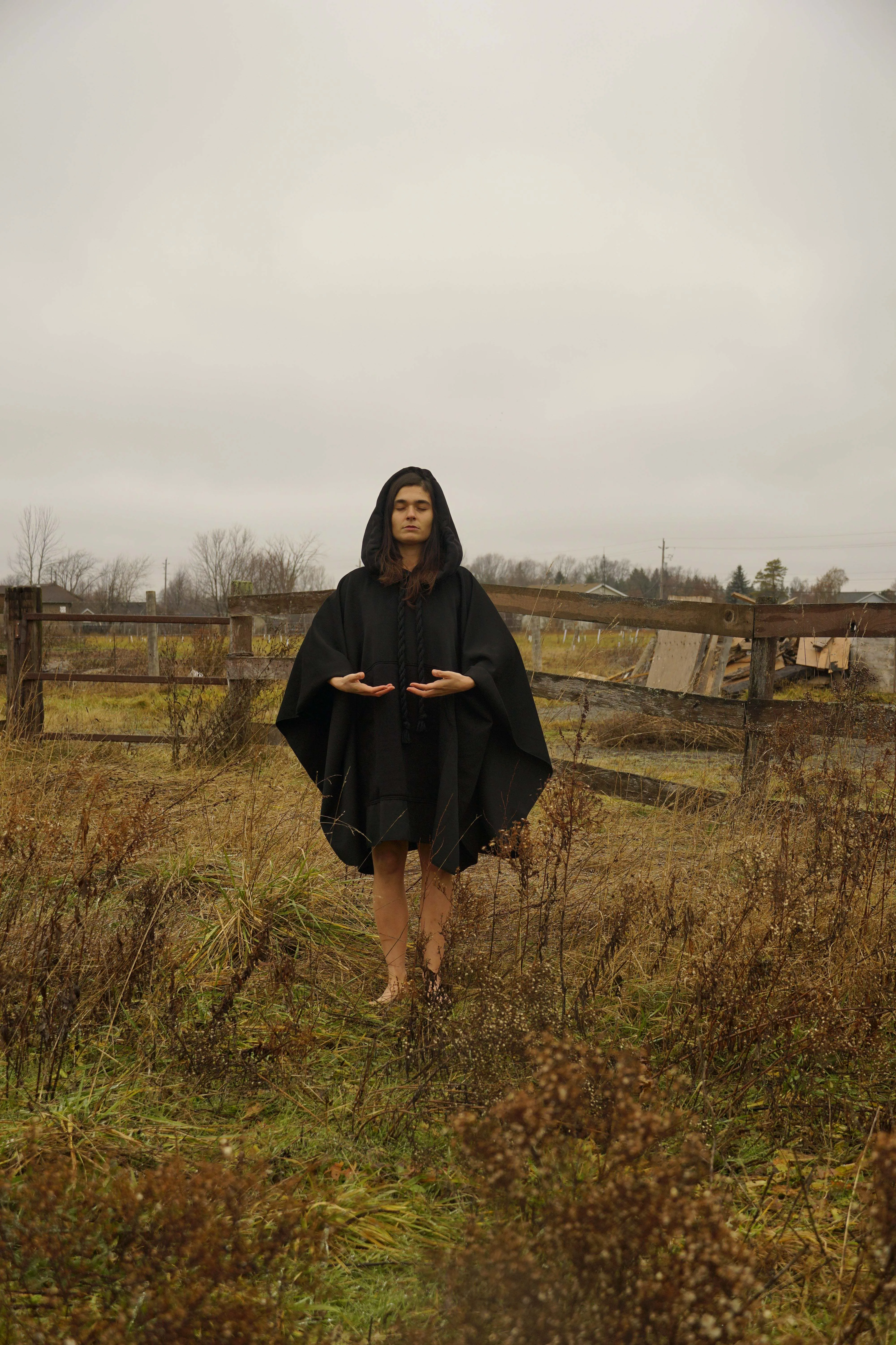 Cotton Hooded Black Cape
