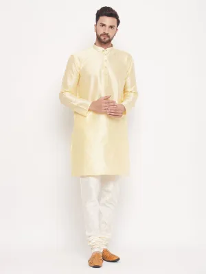 Jashvi Men's Beige Woven Kurta Pyjama Set