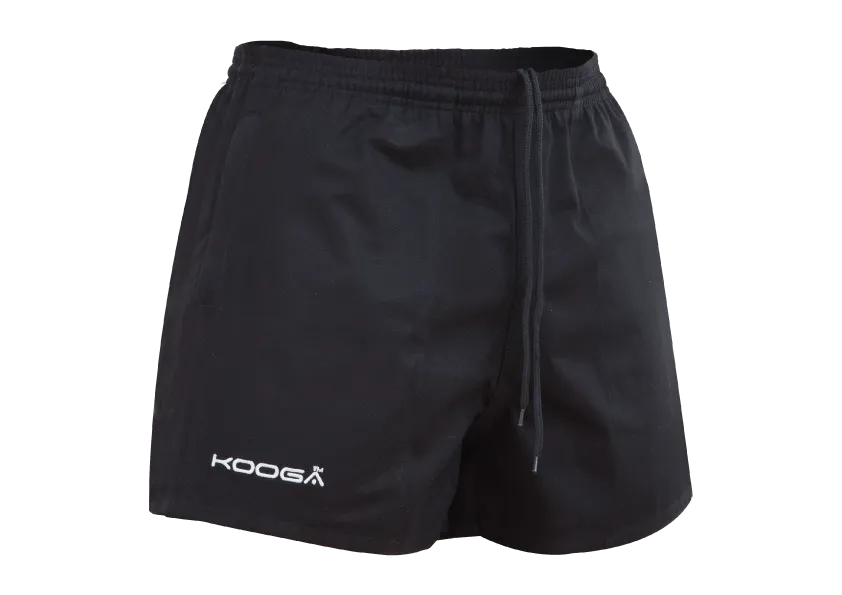 KOOGA MENS MURRAYFIELD COTTON RUGBY PLAYING/TRAINING/LEISURE SHORTS-BLACK