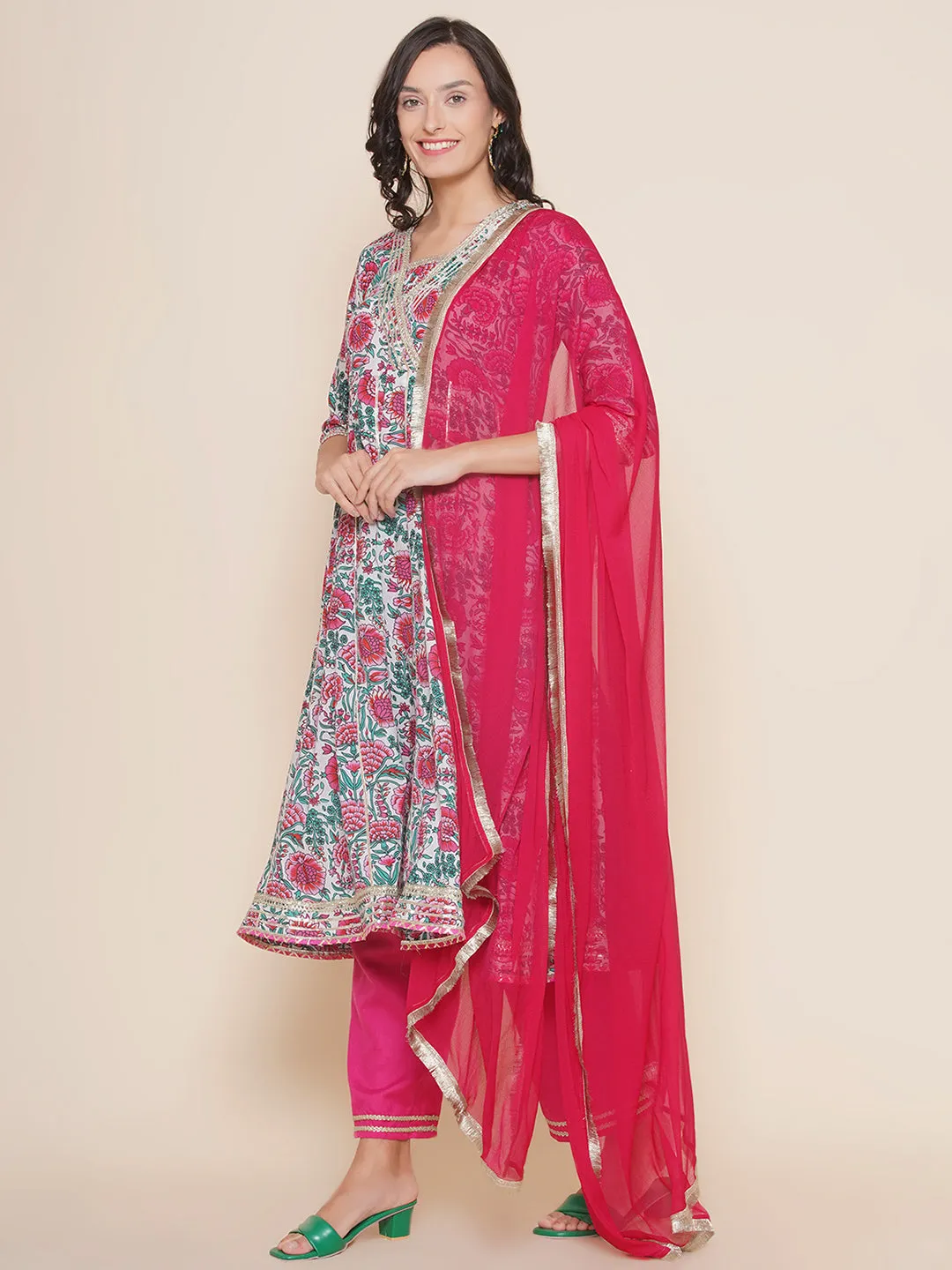 Off White Multi Printed Anarakali Kurta Set For Women & Lehenga Choli Set For Girl