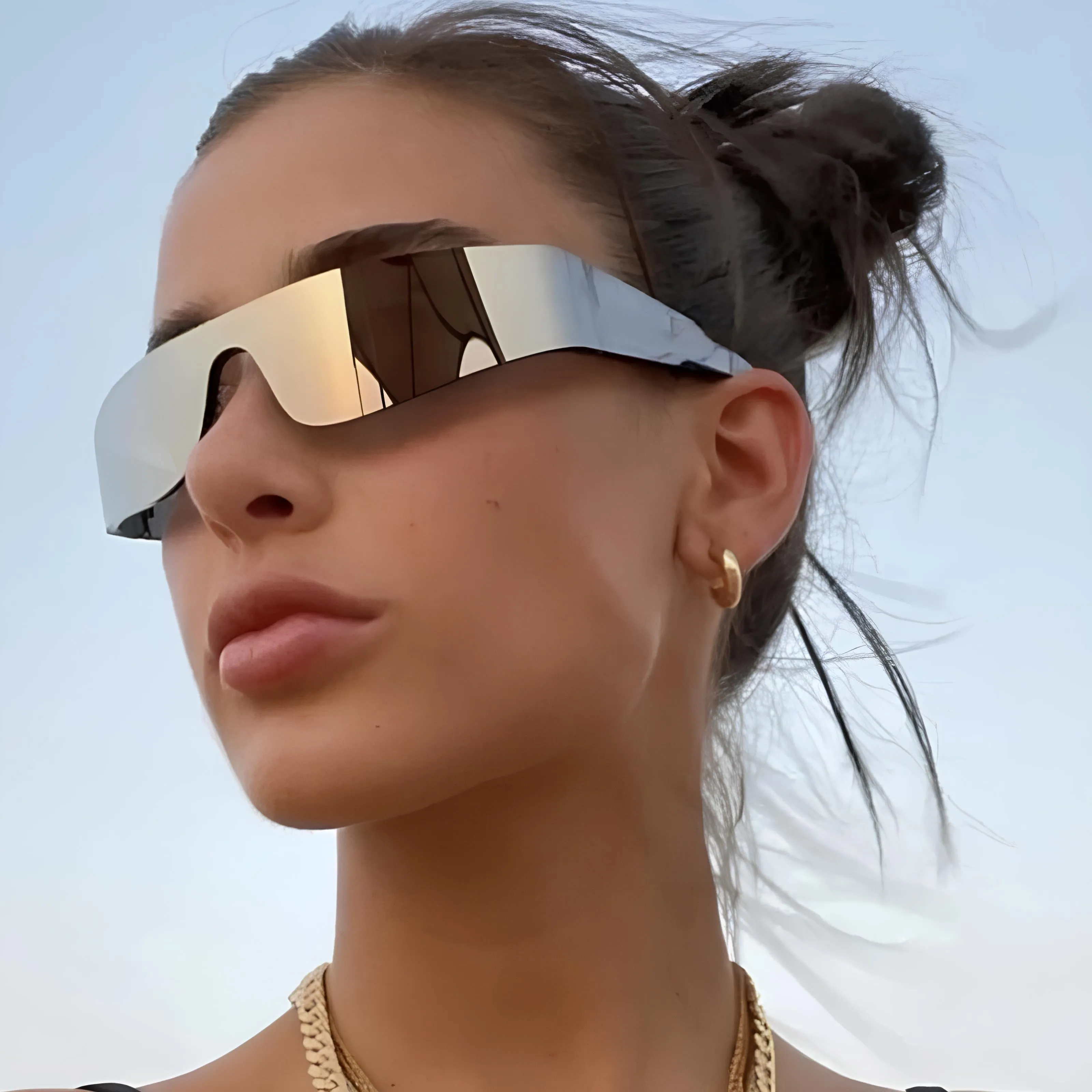 Rimless Oval Rave Sunglasses - Stylish Y2K Sport Eyewear