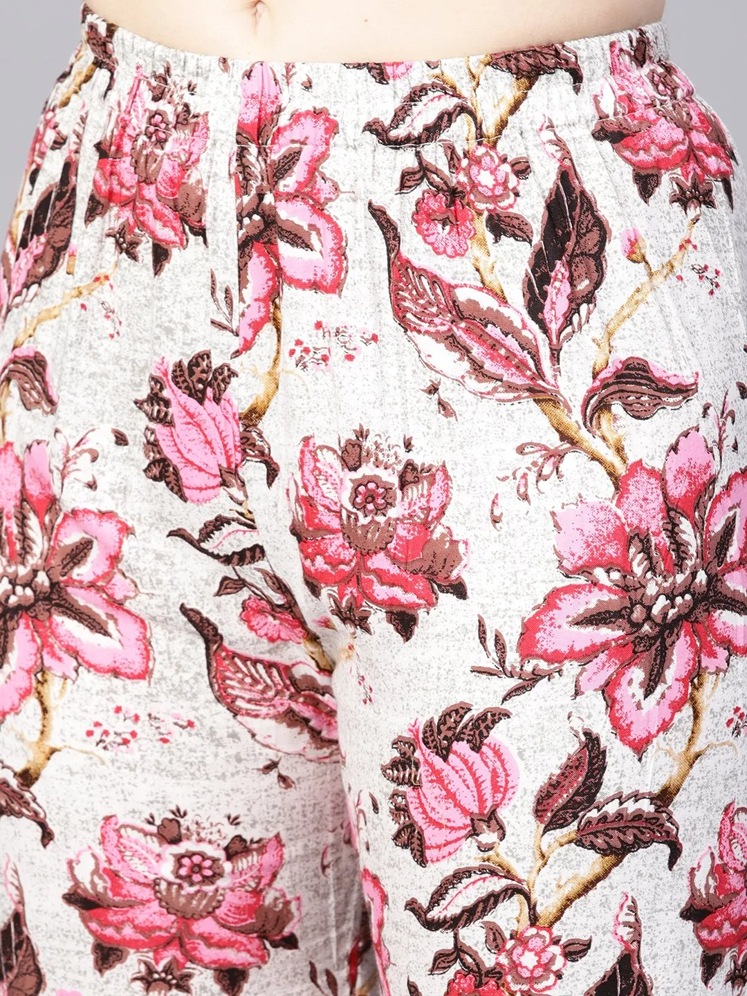 Solid Coffee Brown 3/4Th Sleeve Cotton Kurta With Printed Floral Sharara