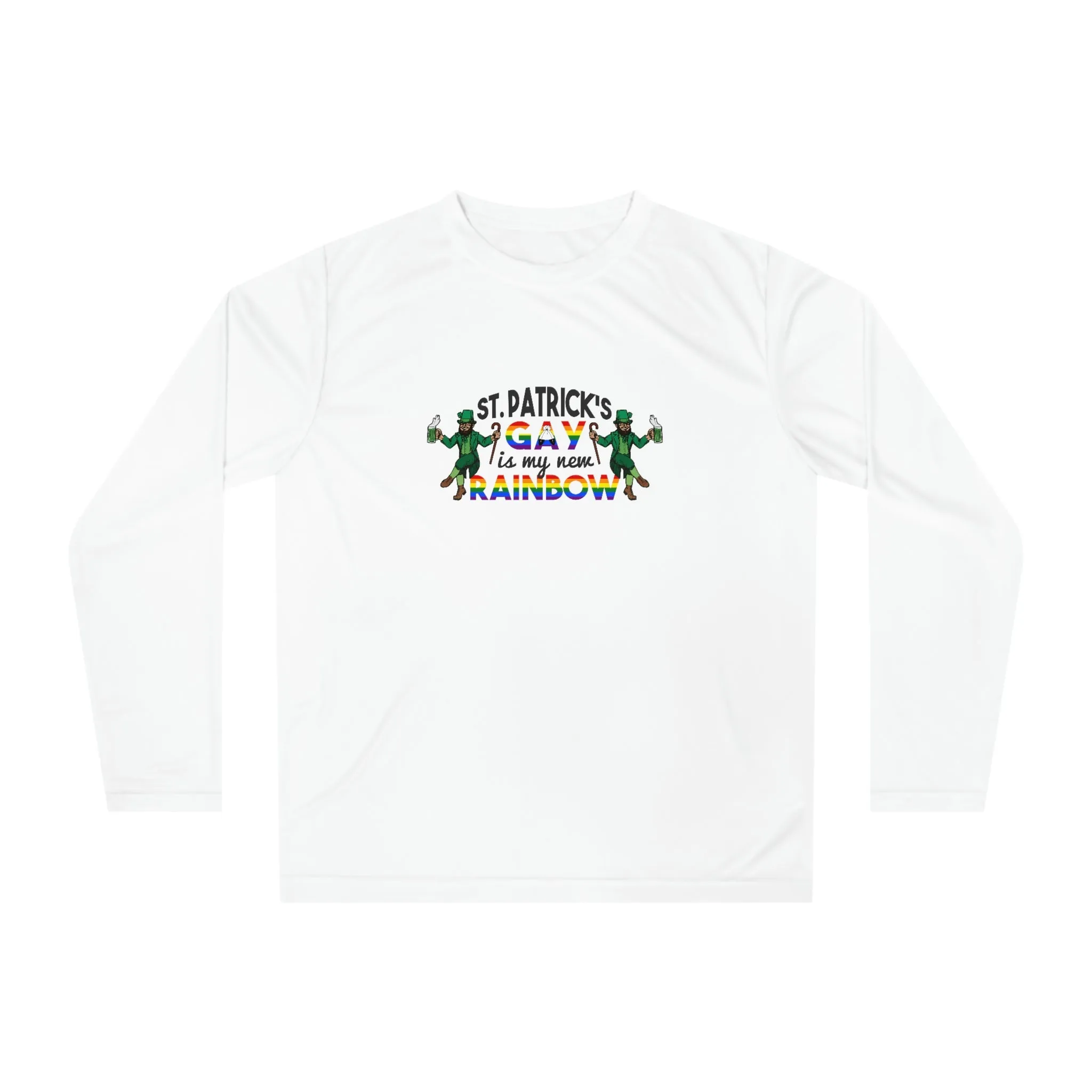 Two Spirit Flag Unisex Performance Long Sleeve Shirt - Saint Patrick's Gay is My New Rainbow