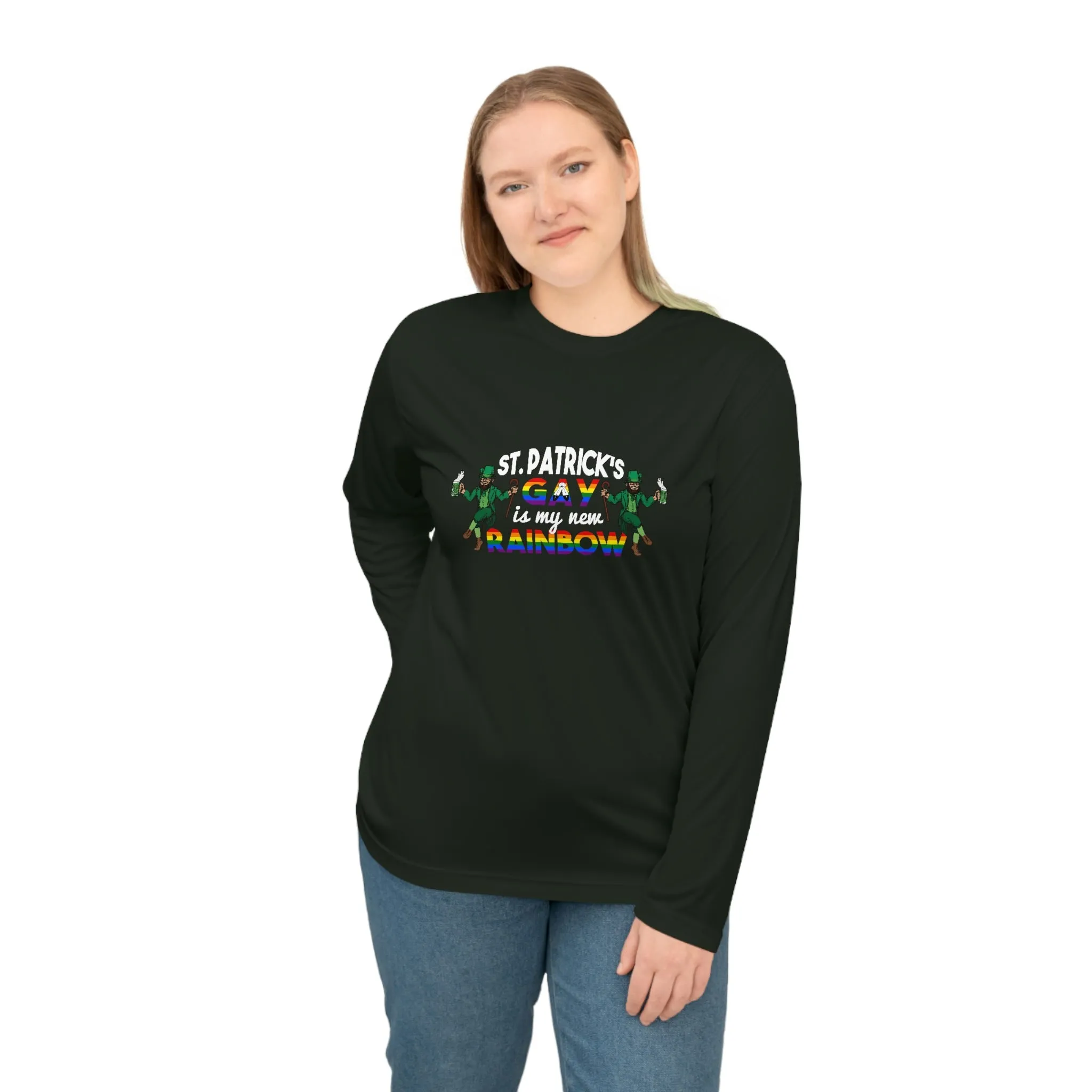 Two Spirit Flag Unisex Performance Long Sleeve Shirt - Saint Patrick's Gay is My New Rainbow