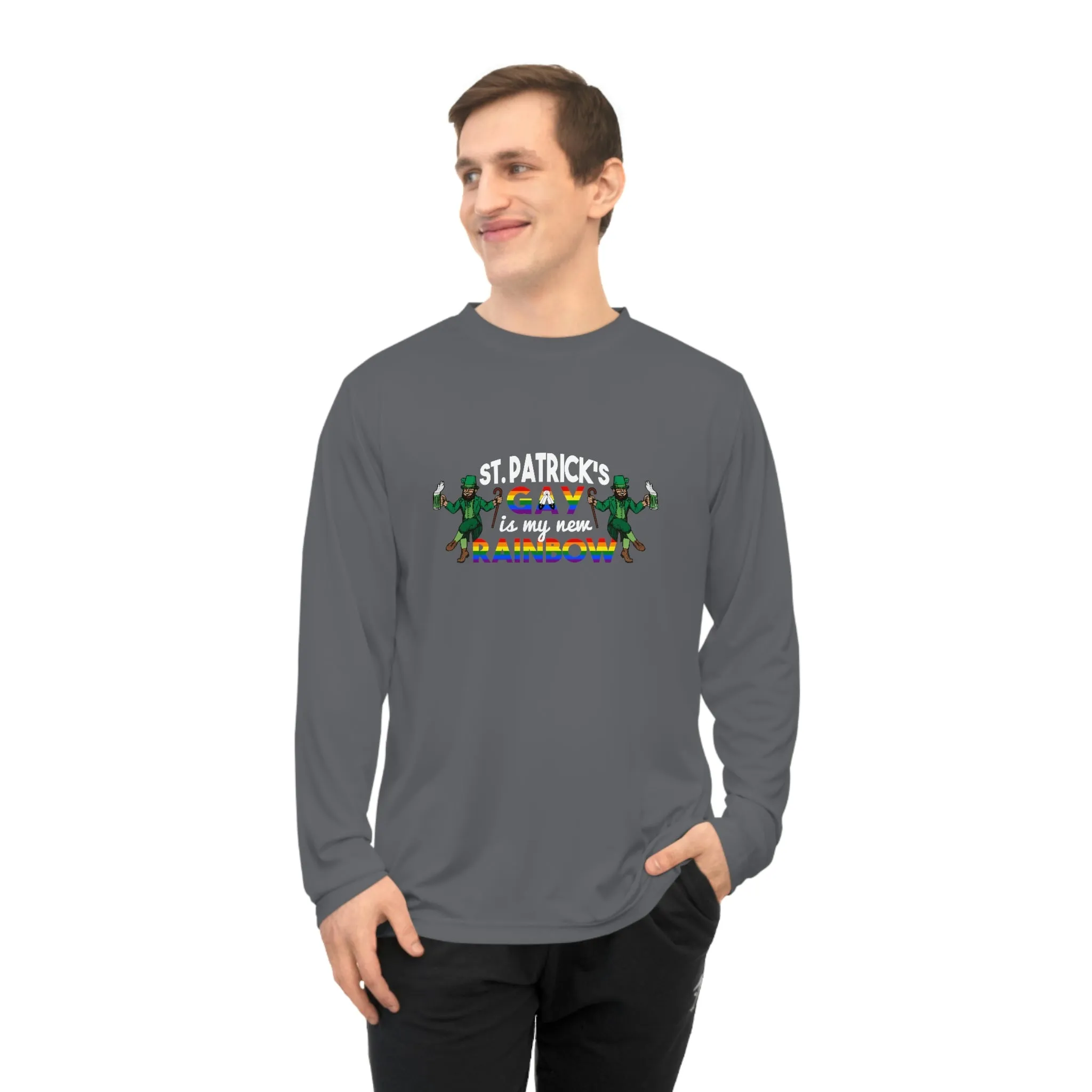 Two Spirit Flag Unisex Performance Long Sleeve Shirt - Saint Patrick's Gay is My New Rainbow