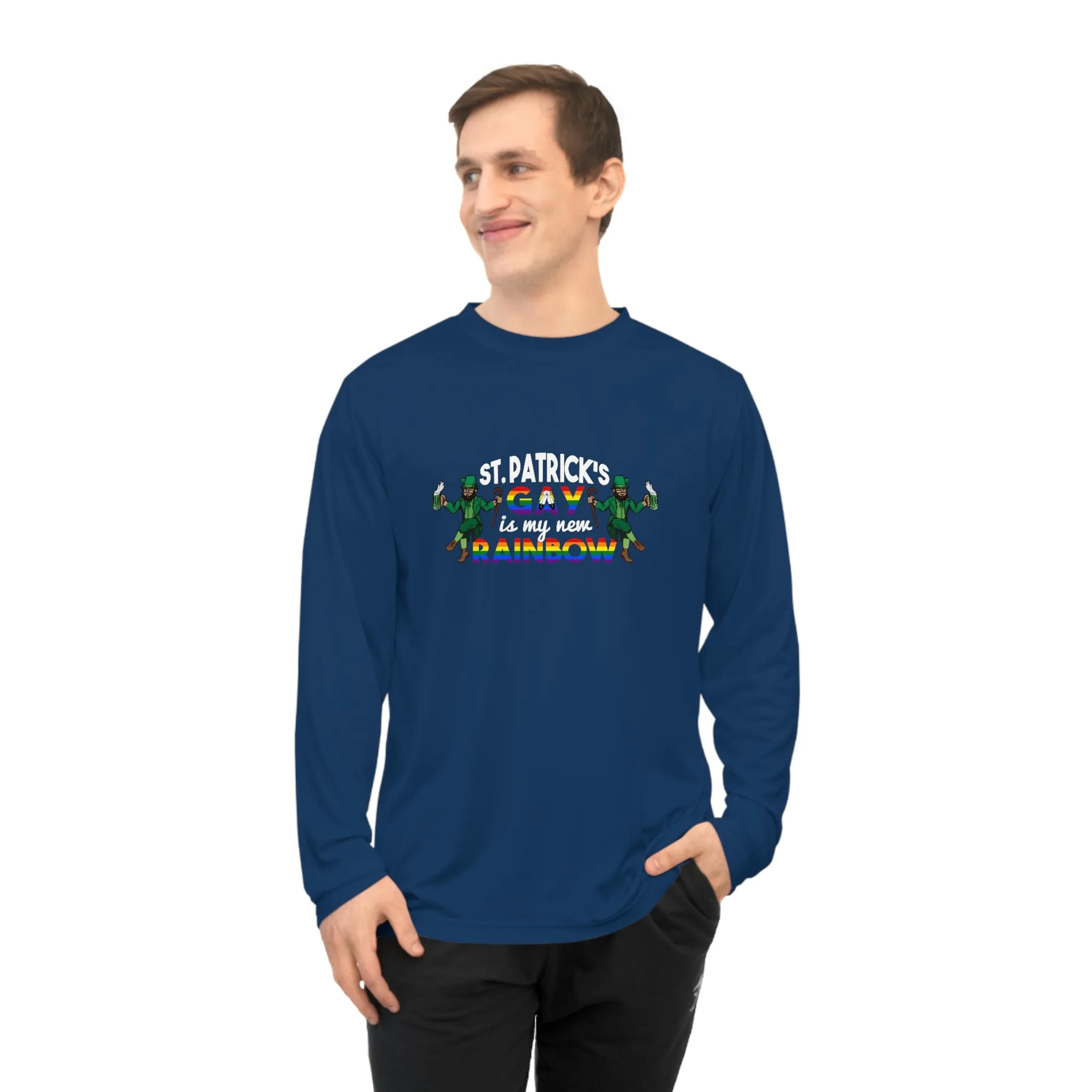 Two Spirit Flag Unisex Performance Long Sleeve Shirt - Saint Patrick's Gay is My New Rainbow