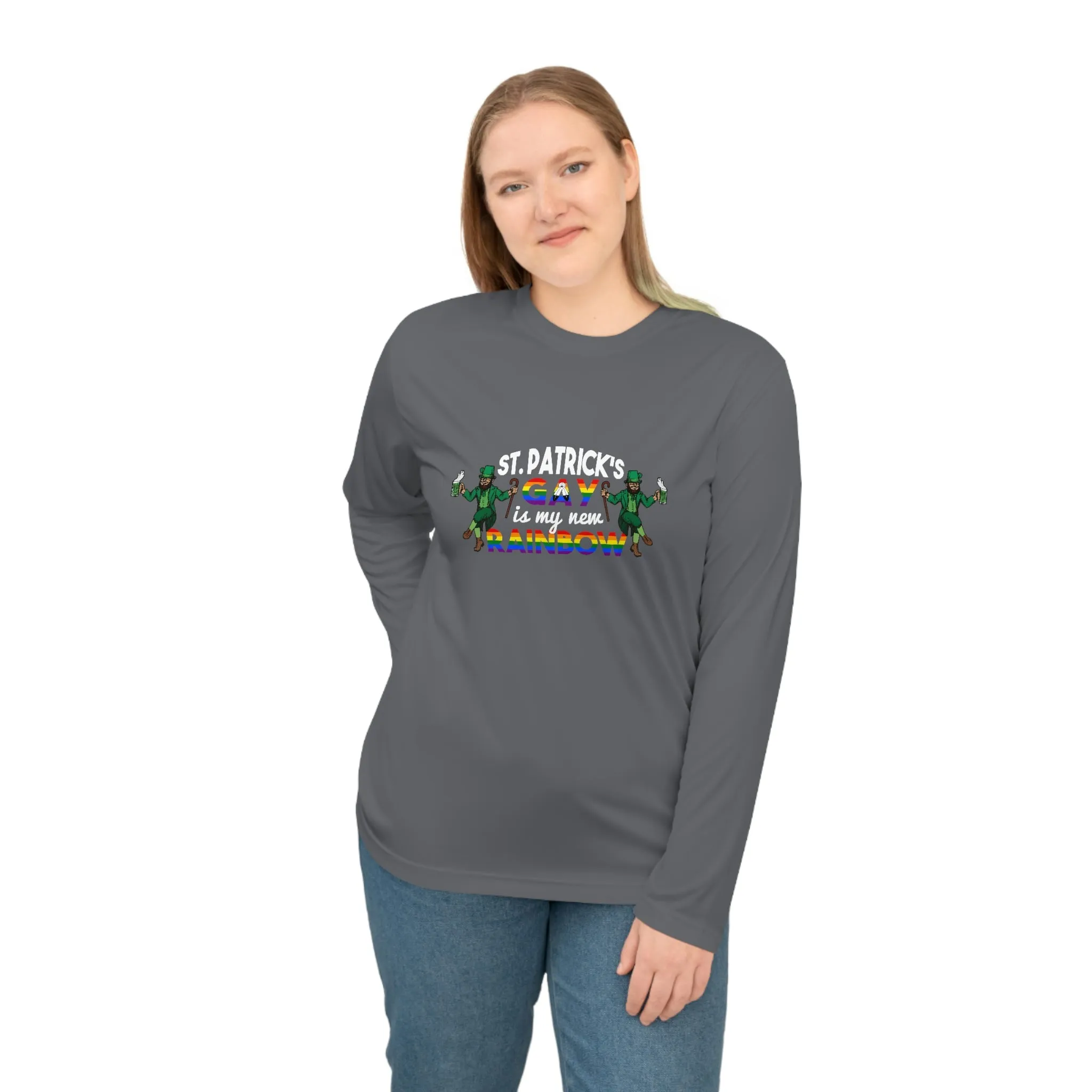 Two Spirit Flag Unisex Performance Long Sleeve Shirt - Saint Patrick's Gay is My New Rainbow