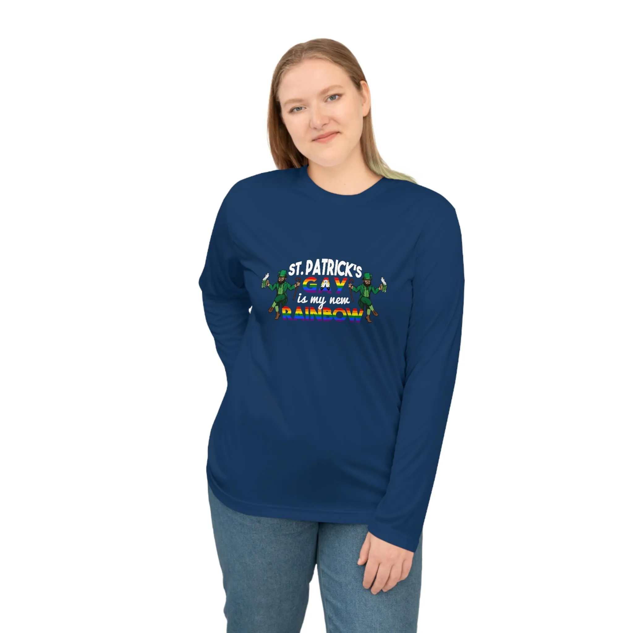 Two Spirit Flag Unisex Performance Long Sleeve Shirt - Saint Patrick's Gay is My New Rainbow