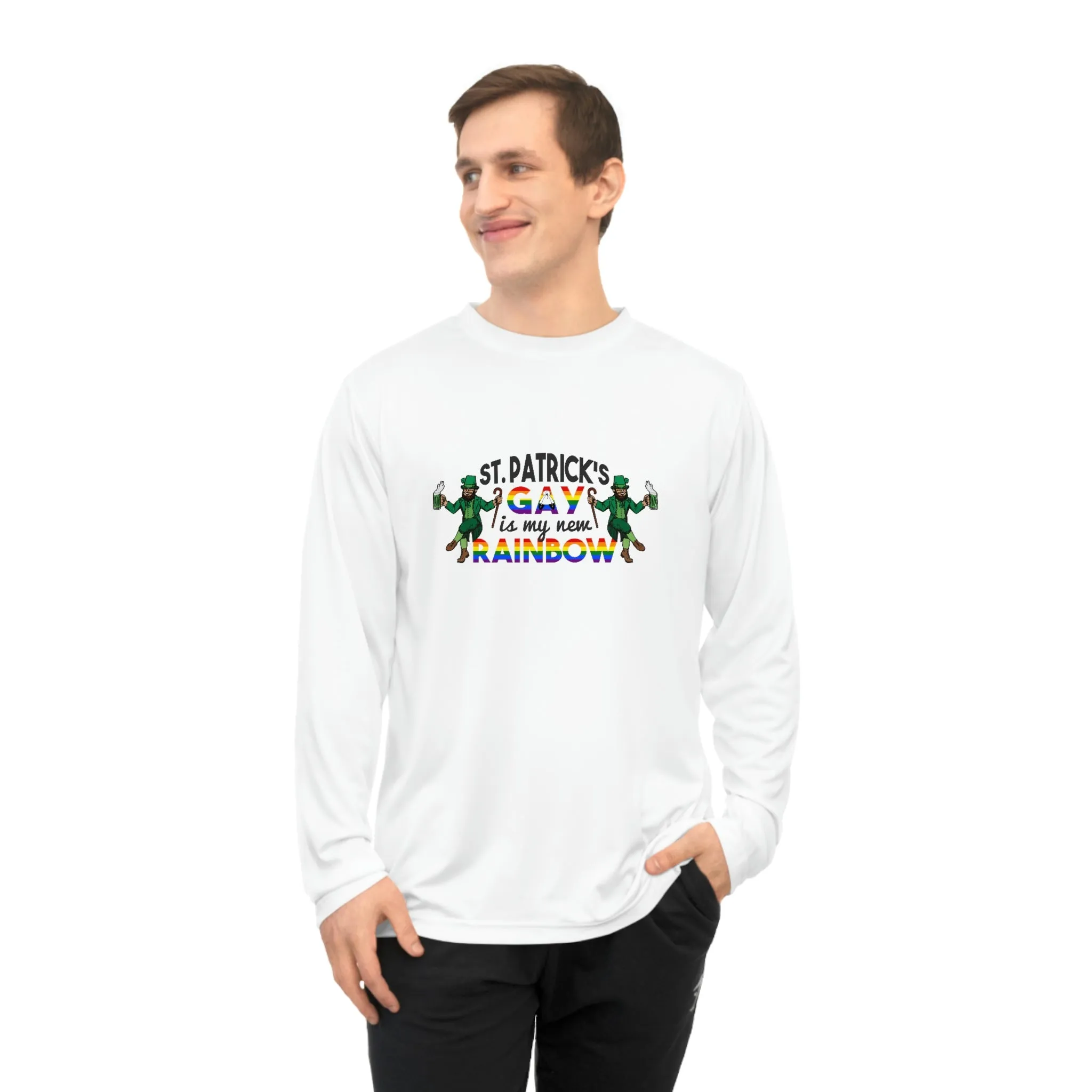 Two Spirit Flag Unisex Performance Long Sleeve Shirt - Saint Patrick's Gay is My New Rainbow