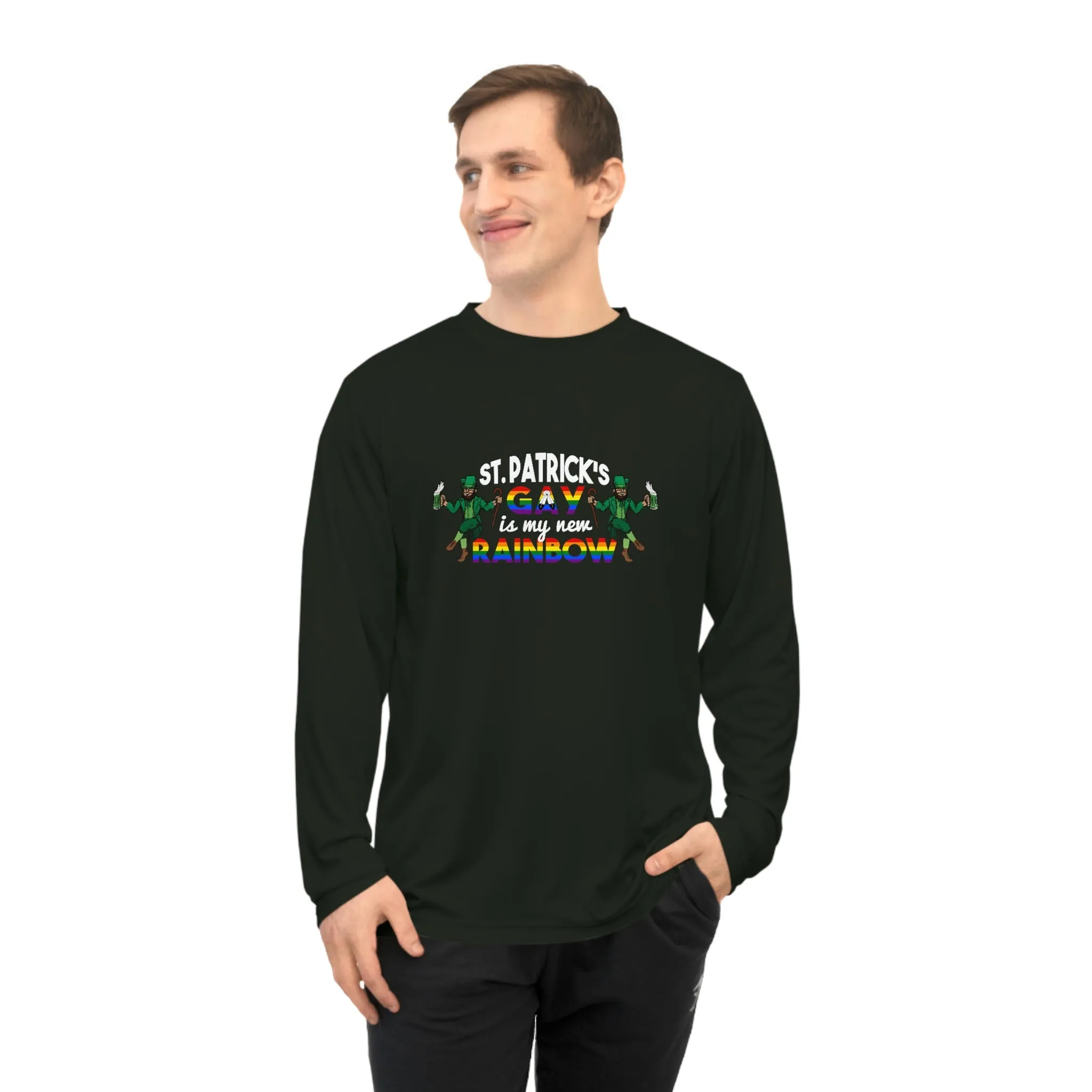 Two Spirit Flag Unisex Performance Long Sleeve Shirt - Saint Patrick's Gay is My New Rainbow